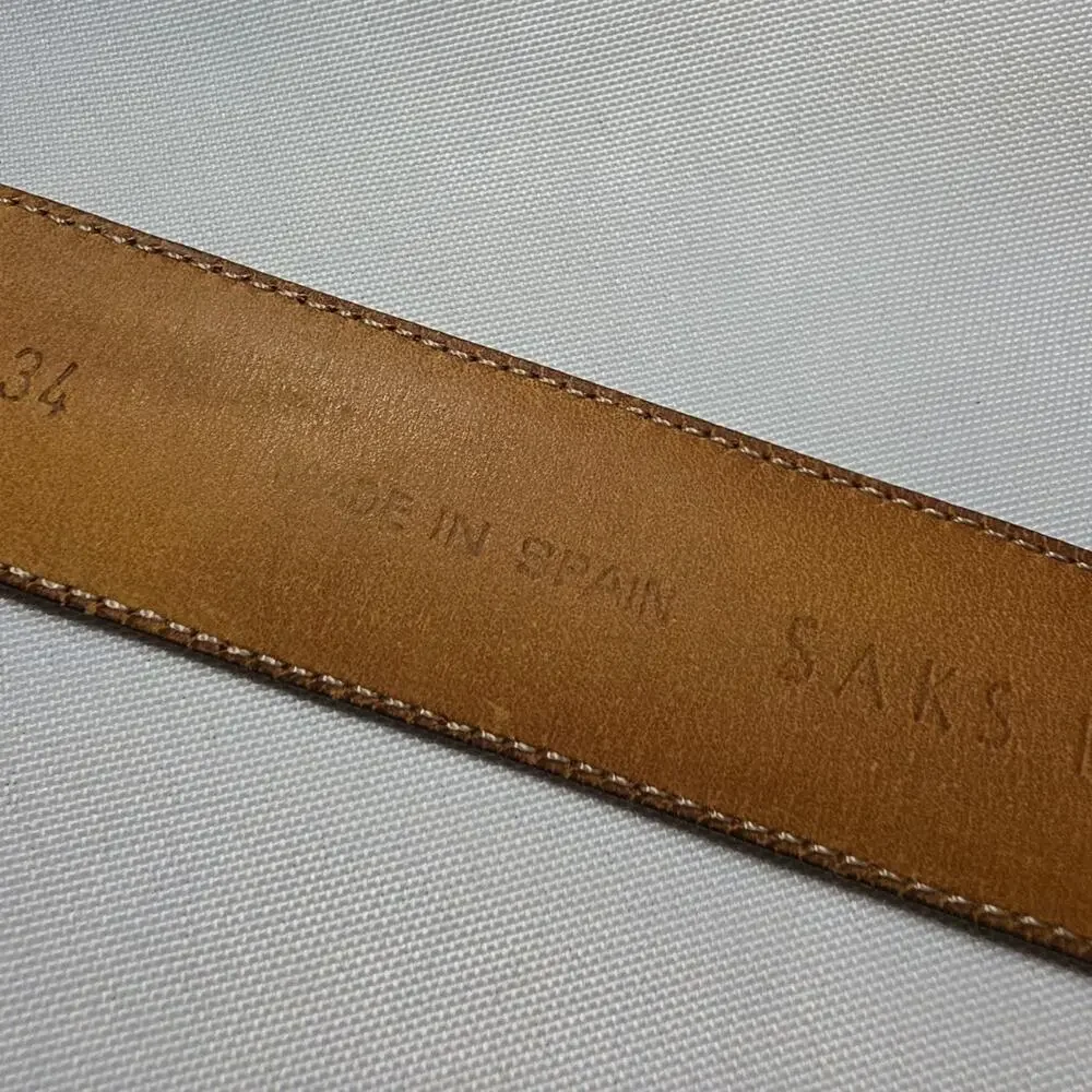 Saks Fifth Ave Unisex Dress Belt 34 Leather Lizard Skin Made in Spain Men Women